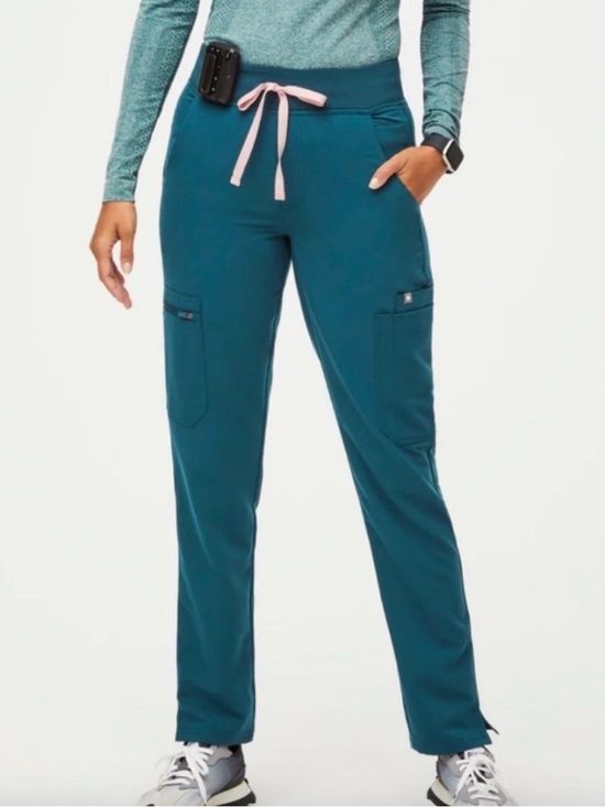Figs Pants - FIGS Womens Caribbean Blue Yola High-Rise Slim Scrub Pant